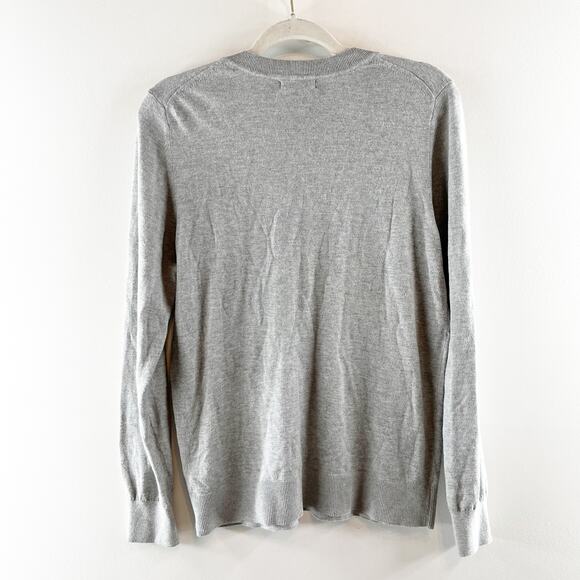 Quince Lightweight Cotton Cashmere V Neck Sweater Heather Gray Medium - Picture 4 of 6